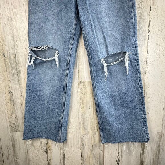 ZARA Jeans Womens 6 Blue High Rise Straight Leg Raw Hem Essential 90's Mom Jeans - Picture 4 of 8